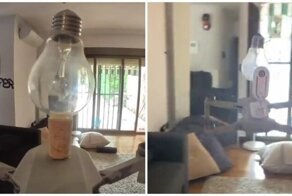 Драматичная сцена замены дроном лампочки на потолке 