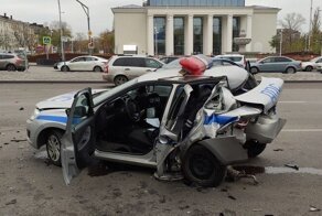 В Липецке в машину ДПС на полной скорости влетел автомобиль BMW