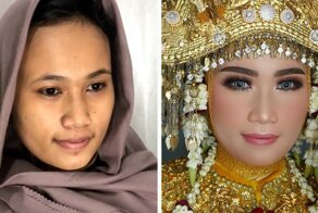 17 фото невест из Азии до и после свадебного макияжа