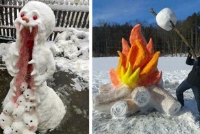 30 самых необычных снеговиков и снежных скульптур
