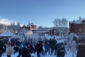 Битва снежками на Национальной аллее в Вашингтоне