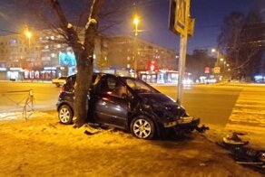 Столб-защитник: в Калининграде автомобиль вылетел на тротуар
