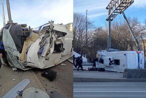 Автозак с задержанными на акции в Москве попал в ДТП и перевернулся