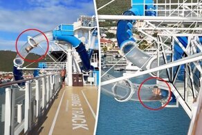 Видео: пассажирка круизного лайнера застряла в водной горке