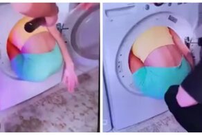Когда стало скучно: девушка застряла в стиральной машине