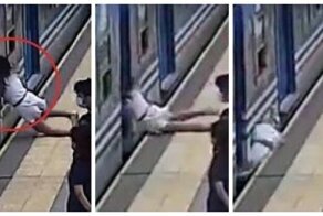 Видео: женщина теряет сознание и падает под движущийся поезд