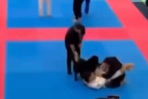 Собака прервала бой на спортивном турнире, защищая своего хозяина