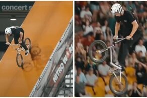 Впечатляющий трюк BMX-райдера