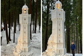 Белорус слепил из снега 9-метровую копию французского маяка