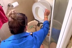 Любознательная дружелюбная змея заползла в унитаз