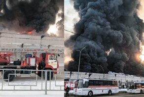 В Красноярске удалось потушить пожар на крупном складе спустя пять часов