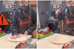 Защитная система настольной пилы спасла палец