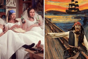 Художник остроумно совмещает известные картины с современной поп-культурой