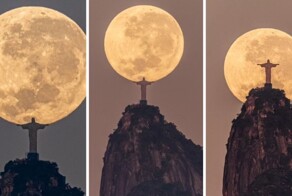 Фотограф запечатлел статую Христа-Искупителя, держащую луну