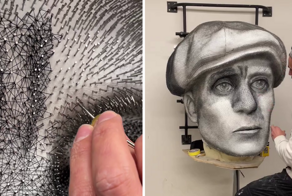 Художник работает над 3D-портретом Киллиана Мерфи из нити и 78 000 гвоздей