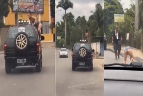 Девушка, исполняя трюк, упала с крыши внедорожника