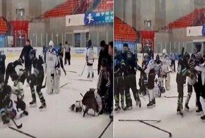 Юные хоккеисты Беларуси и Кореи сошлись врукопашную во время матча