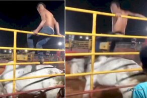 Бык проучил наглеца, попытавшегося оседлать его на родео