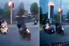 Экстремал чудом проскочил между мотоциклистами