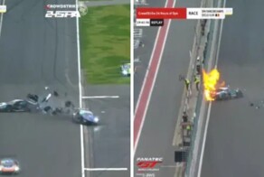Заглохший Ferrari загорелся после аварии в Бельгии