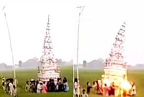 Индийские паломники пострадали, перемещая ритуальную башню под ЛЭП