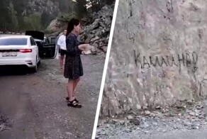 Жители Алтая требуют наказать новосибирскую блогершу за граффити на скале