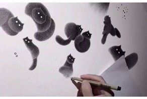 Эффектные котики, нарисованные гелевой ручкой