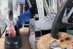 На видео сняли эпичную битву обуви с огнем, гвоздями и молотками