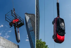 Nissan с водителем сбросили с тарзанки и установили рекорд Гиннесса