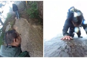 Падение китайского туриста с горы попало на видео