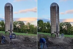 Снос силосной башни пошёл не по плану