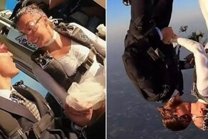 Итальянская парашютистка связала себя узами брака в небе