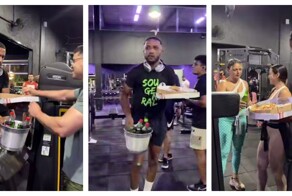 Парень угостил вредной едой и напитками людей в тренажерном зале