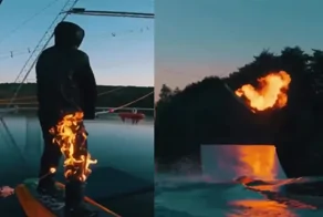 Француз первым в истории прокатился на вейксёрфе в огне