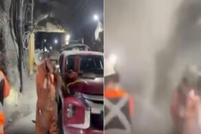 Рабочие просчитались, прикрыв уши руками во время подрывных работ