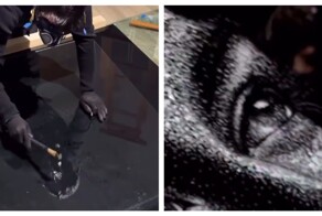 Портрет из трещин на стекле