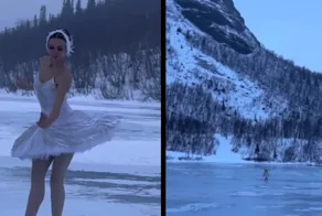 Балерина танцевала на замёрзшем озере