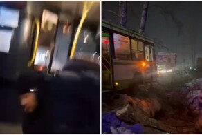 Видео из салона автобуса, у которого отказали тормоза