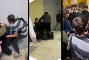 Парню не понравилась шутка школьников и он привёл группу поддержки чинить справедливость