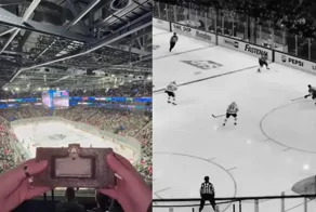 Хоккей, снятый панорамной винтажной камерой