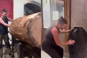 Немецкий плотник делает вазы из огромных бревен