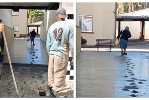 Женщина прошлась по свежезалитому бетону