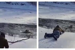 Мужчина спас пса из ледяной воды
