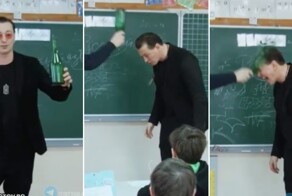 Сергей Безруков разбил бутылку о голову на глазах у школьников