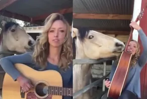 Женщина сыграла с конём на гитаре