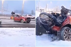 Chery Tiggo 7 Pro разорвало пополам от удара об столб