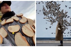 Девушка сделала хлебный плащ и решила покормить чаек на Финском заливе