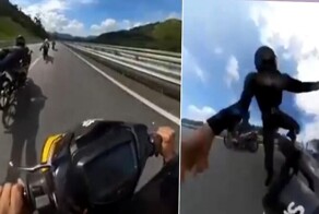 Мотоциклист запечатлел свой стремительный полёт