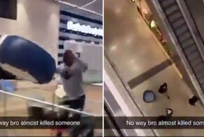 Хулиган сбросил мебель на посетителей торгового центра