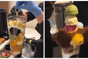 Гигантский десерт в японском кафе